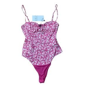 NWT ZARA Pink White Floral Corset Bodysuit Women's Size Medium